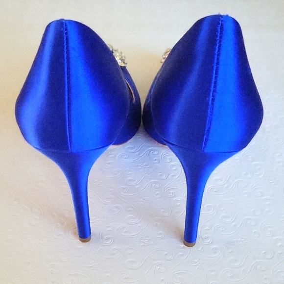 Badgley Mischka Shoes - Badgley Mischka Sapphire Satin Heels with Sparkling Buckle